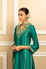 SANYA GREEN SILK CHANDERI KURTA SET