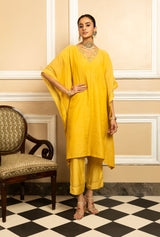 SUMIRA YELLOW TISSUE CHANDERI KAFTAN SET