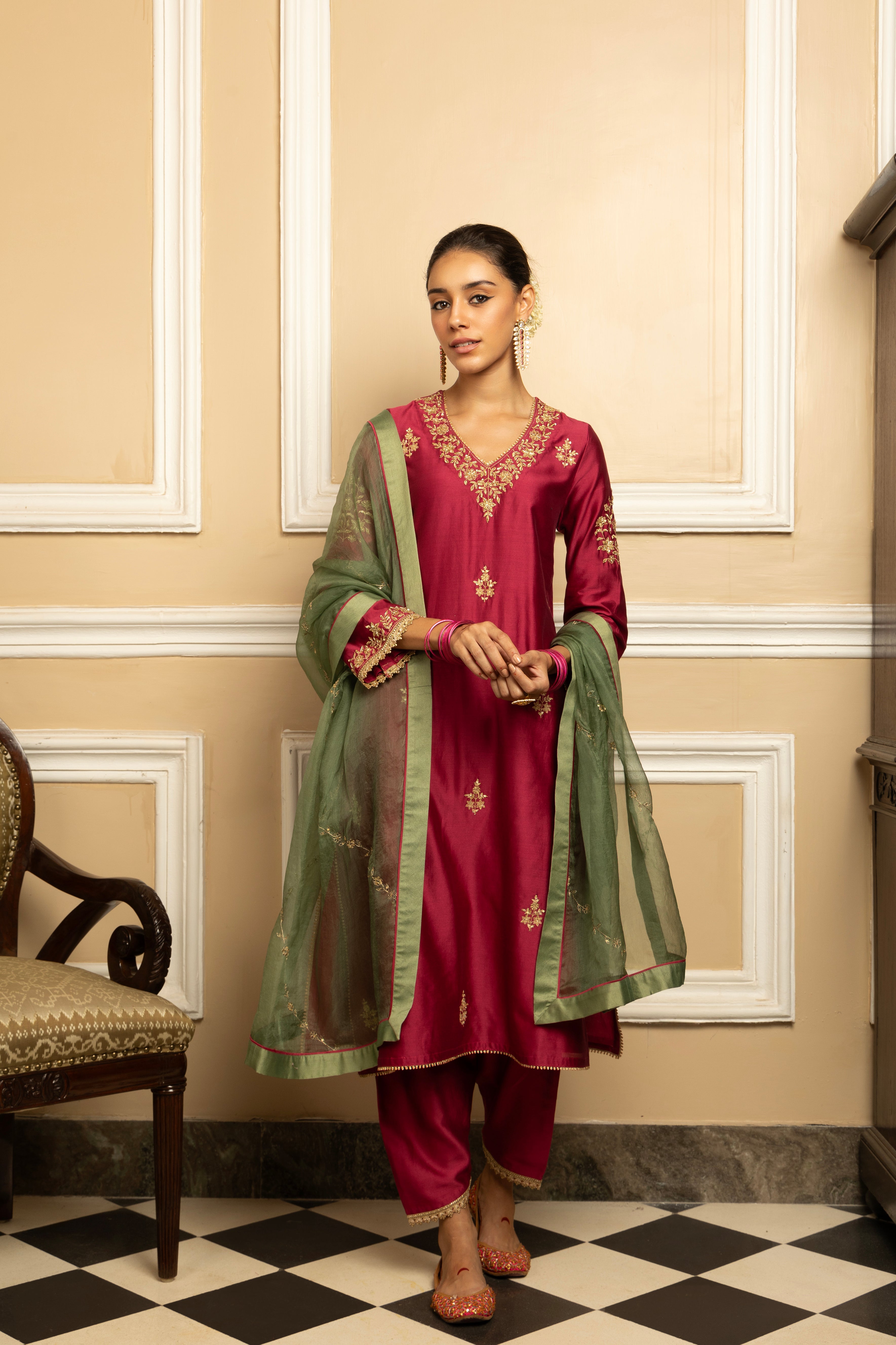 NAAZ PLUM SILK CHANDERI KURTA SET