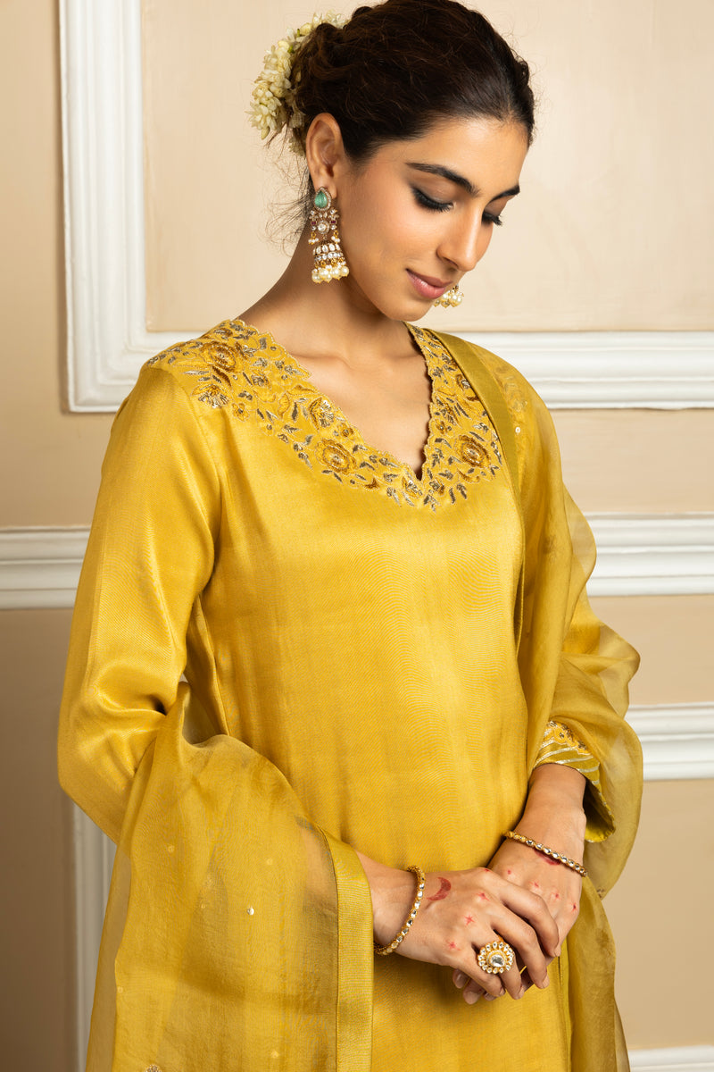 SAANVI MUSTARD TISSUE KURTA SET