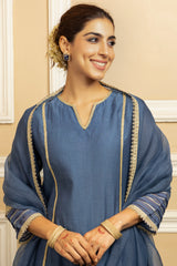 RUMI BLUE COTTON SILK CHANDERI KURTA SET