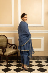 RUMI BLUE COTTON SILK CHANDERI KURTA SET