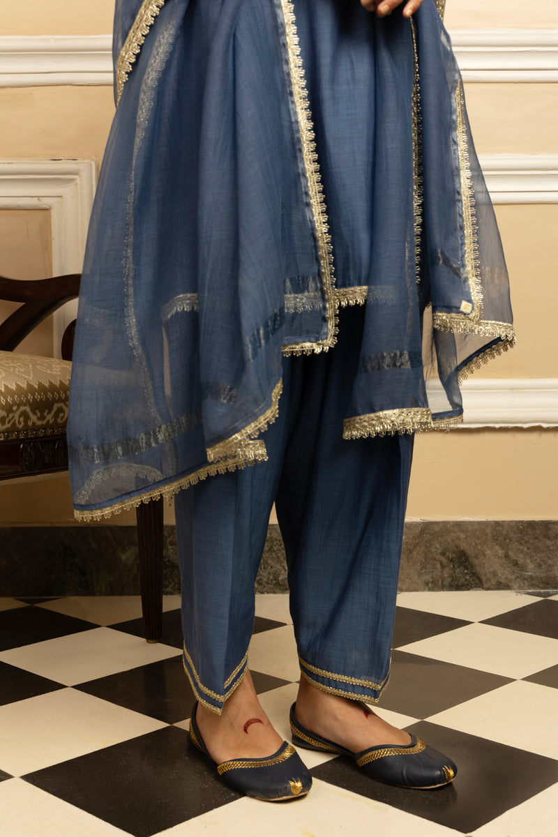 RUMI BLUE COTTON SILK CHANDERI KURTA SET