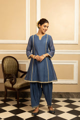 RUMI BLUE COTTON SILK CHANDERI KURTA SET