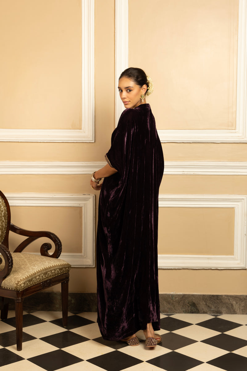 GULZAR PURPLE SILK VELVET KAFTAN