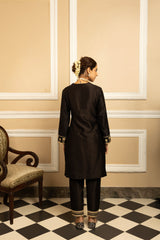 ZAHRA BLACK SILK CHANDERI KURTA SET