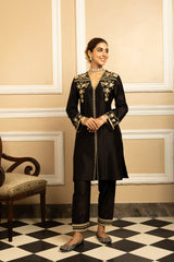 ZAHRA BLACK SILK CHANDERI KURTA SET