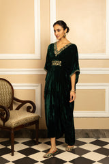 GULZAR GREEN SILK VELVET KAFTAN