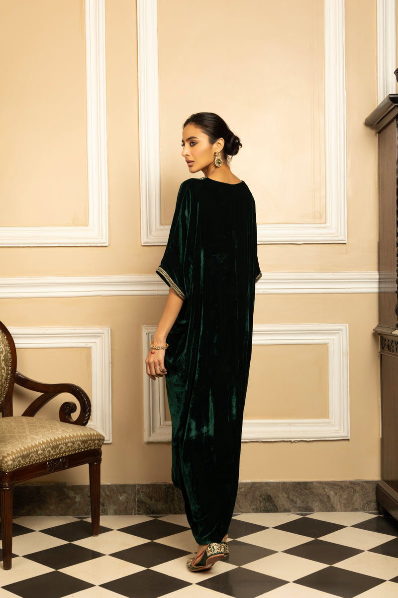 GULZAR GREEN SILK VELVET KAFTAN