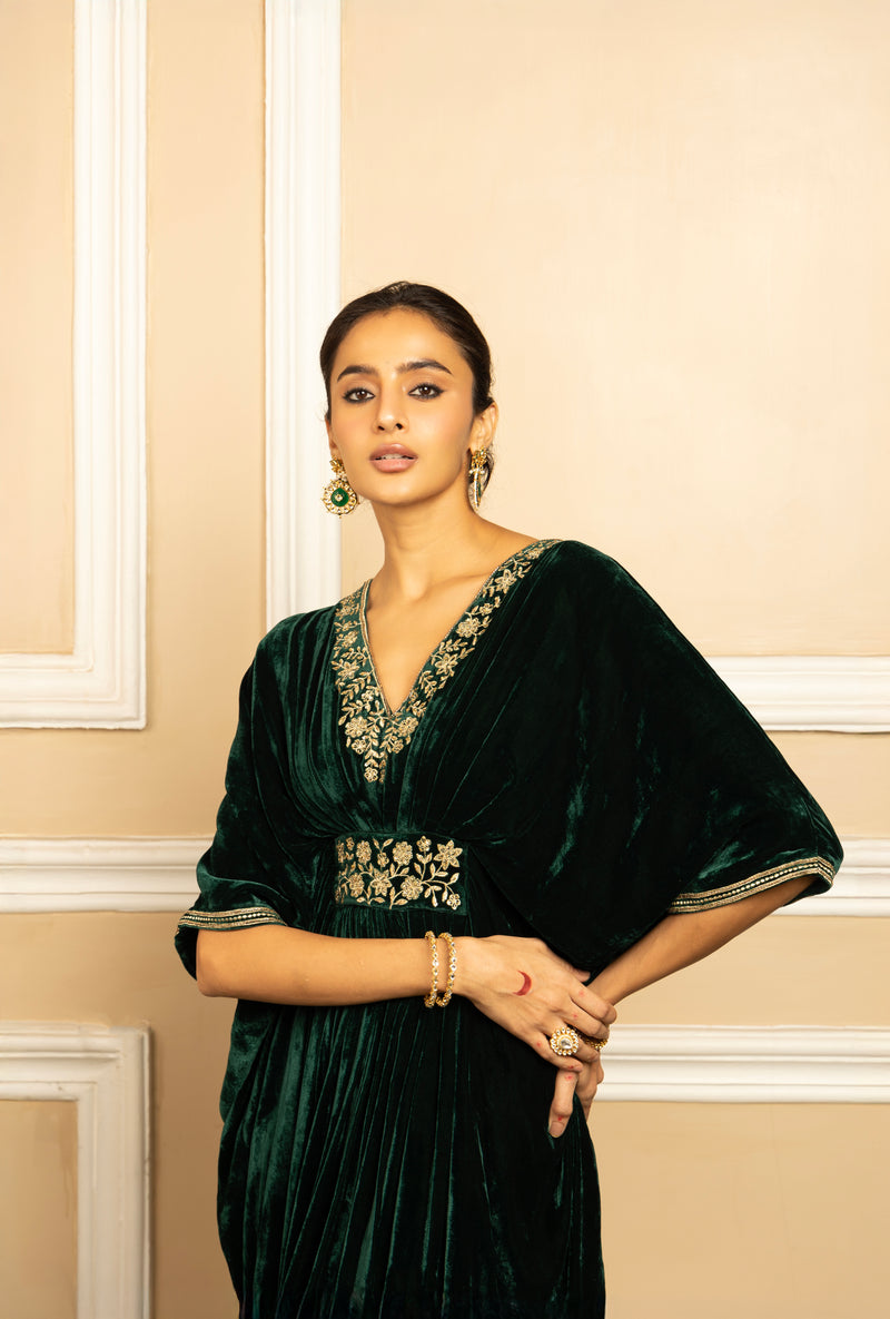 GULZAR GREEN SILK VELVET KAFTAN