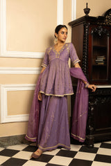 MEHER PURPLE TISSUE CHANDERI SHARARA SET