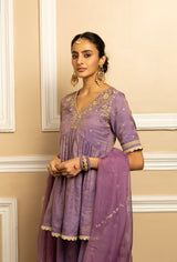 MEHER PURPLE TISSUE CHANDERI SHARARA SET