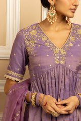 MEHER PURPLE TISSUE CHANDERI SHARARA SET