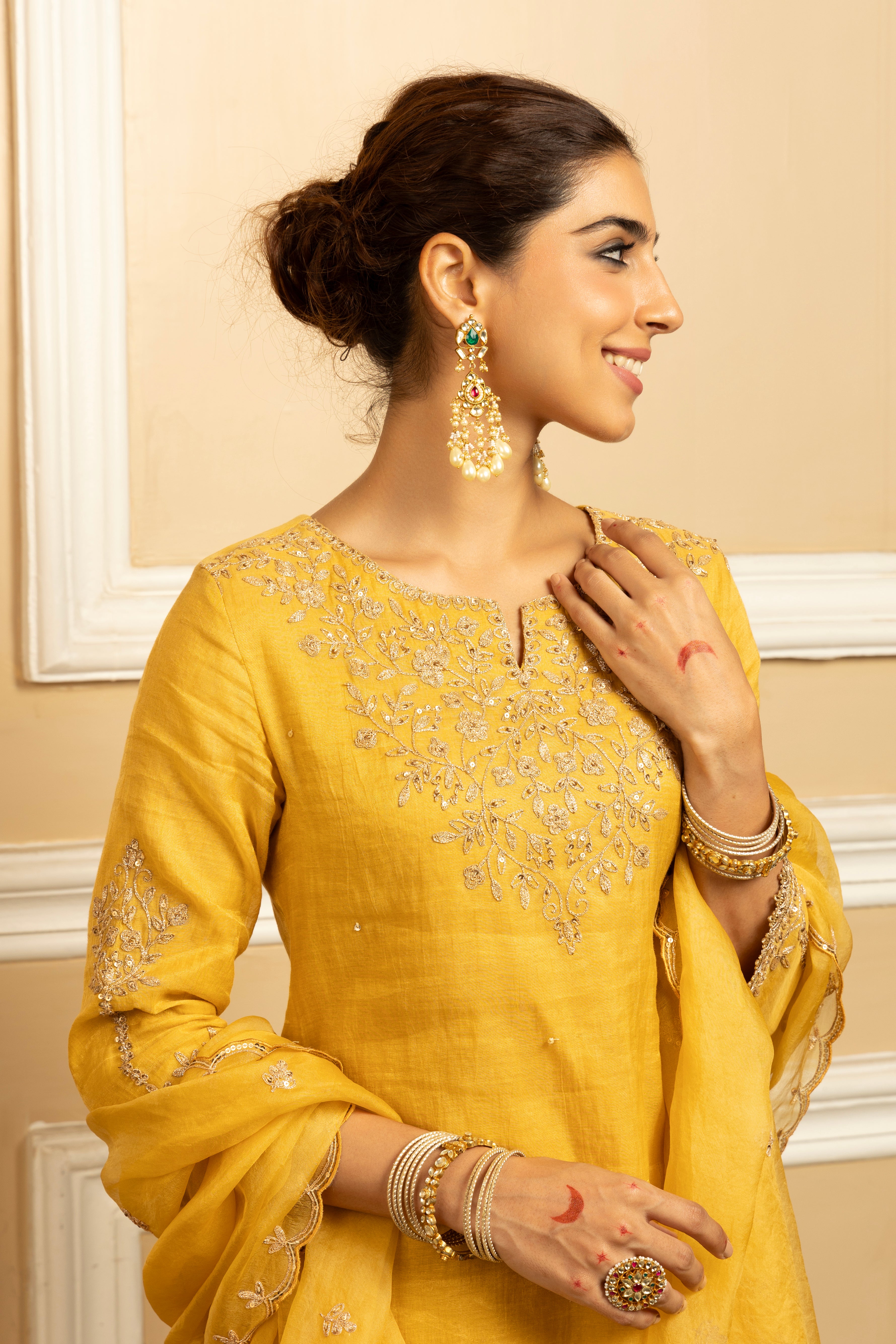 NOOR YELLOW TISSUE CHANDERI SHARARA SET