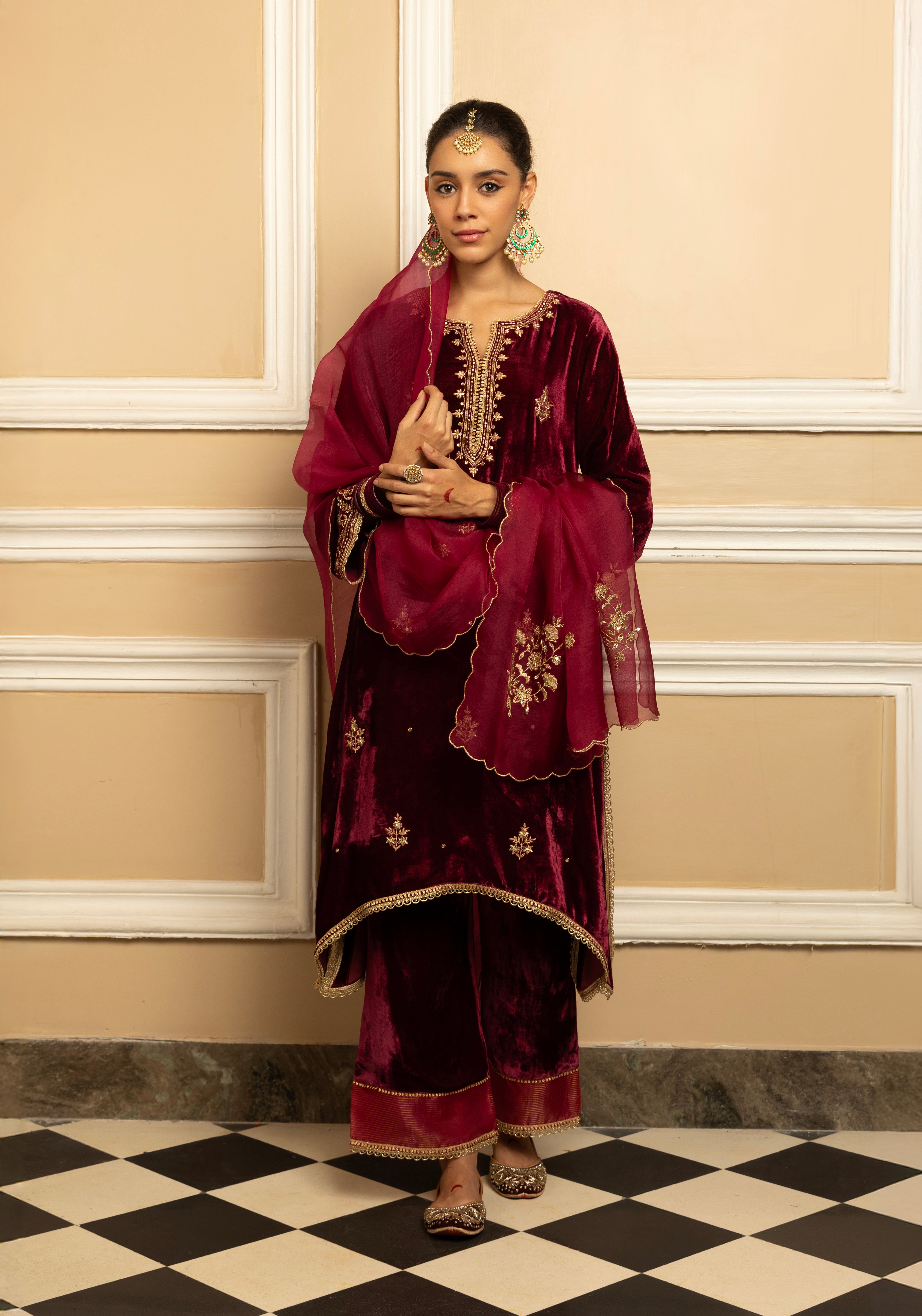 MEHFIL PLUM SILK VELVET KURTA SET