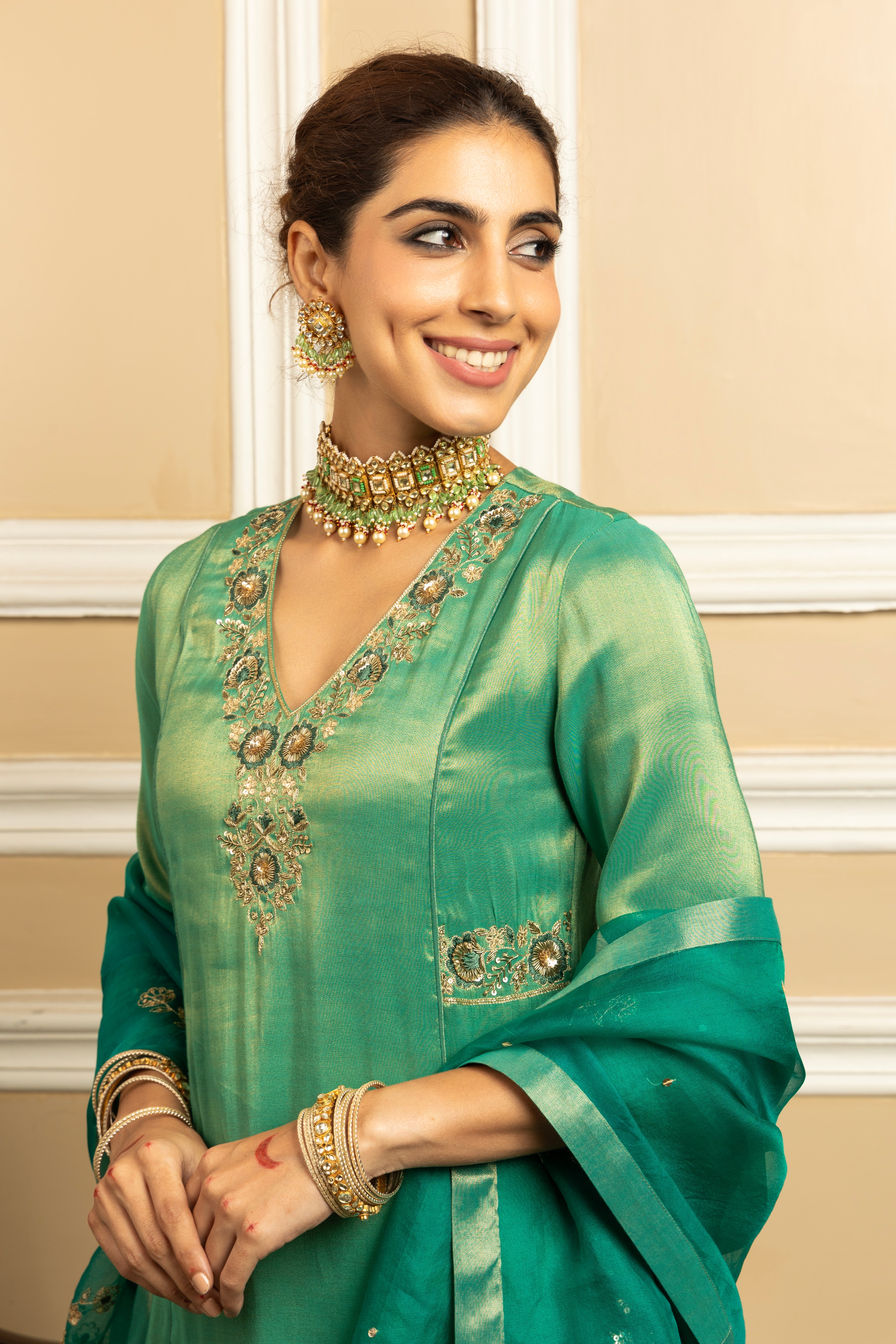 SUHANI GREEN TISSUE KURTA SET