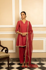 RUMI CRANBERRY RED COTTON SILK CHANDERI KURTA SET