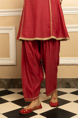 RUMI CRANBERRY RED COTTON SILK CHANDERI KURTA SET