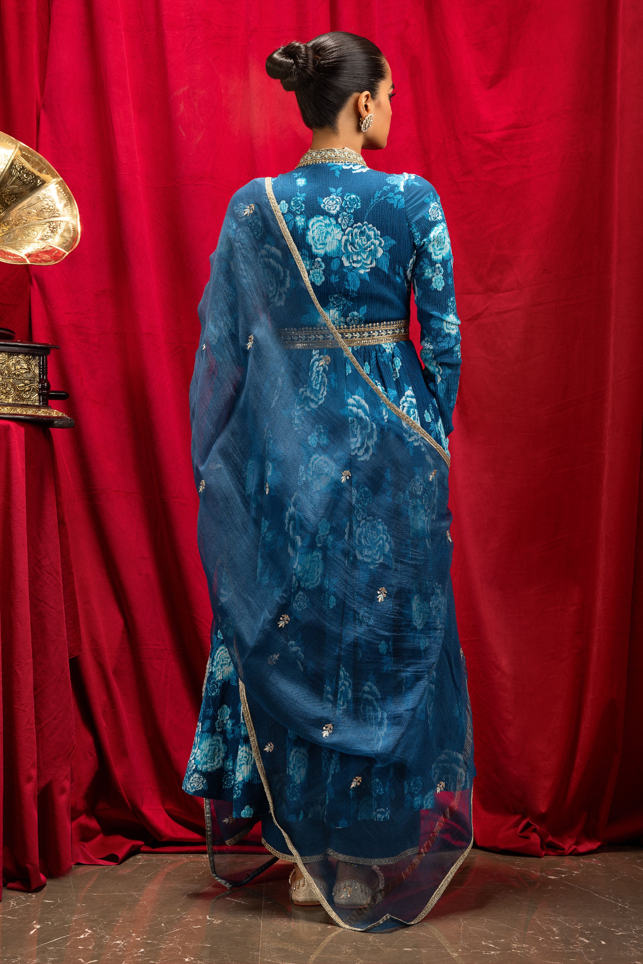 MUMTAZ BLUE PRINTED ANARKALI KURTA SET