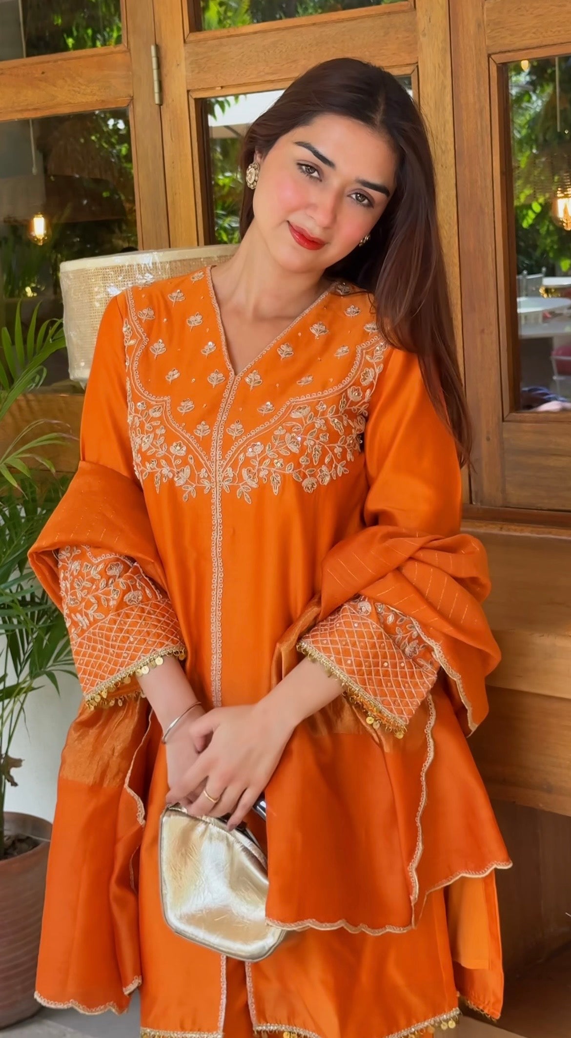Simran Narang in Falak Silk Chanderi Embroidered Orange Straight Kurta Set