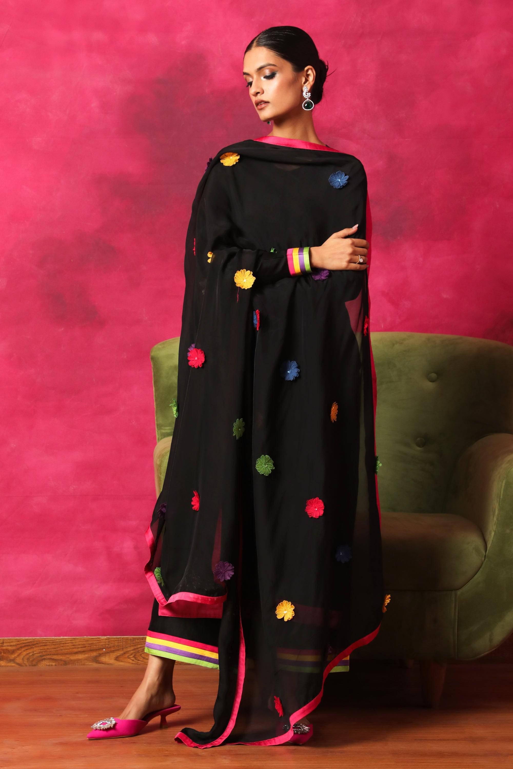 AFREEN BLACK SILK CHANDERI KURTA SET