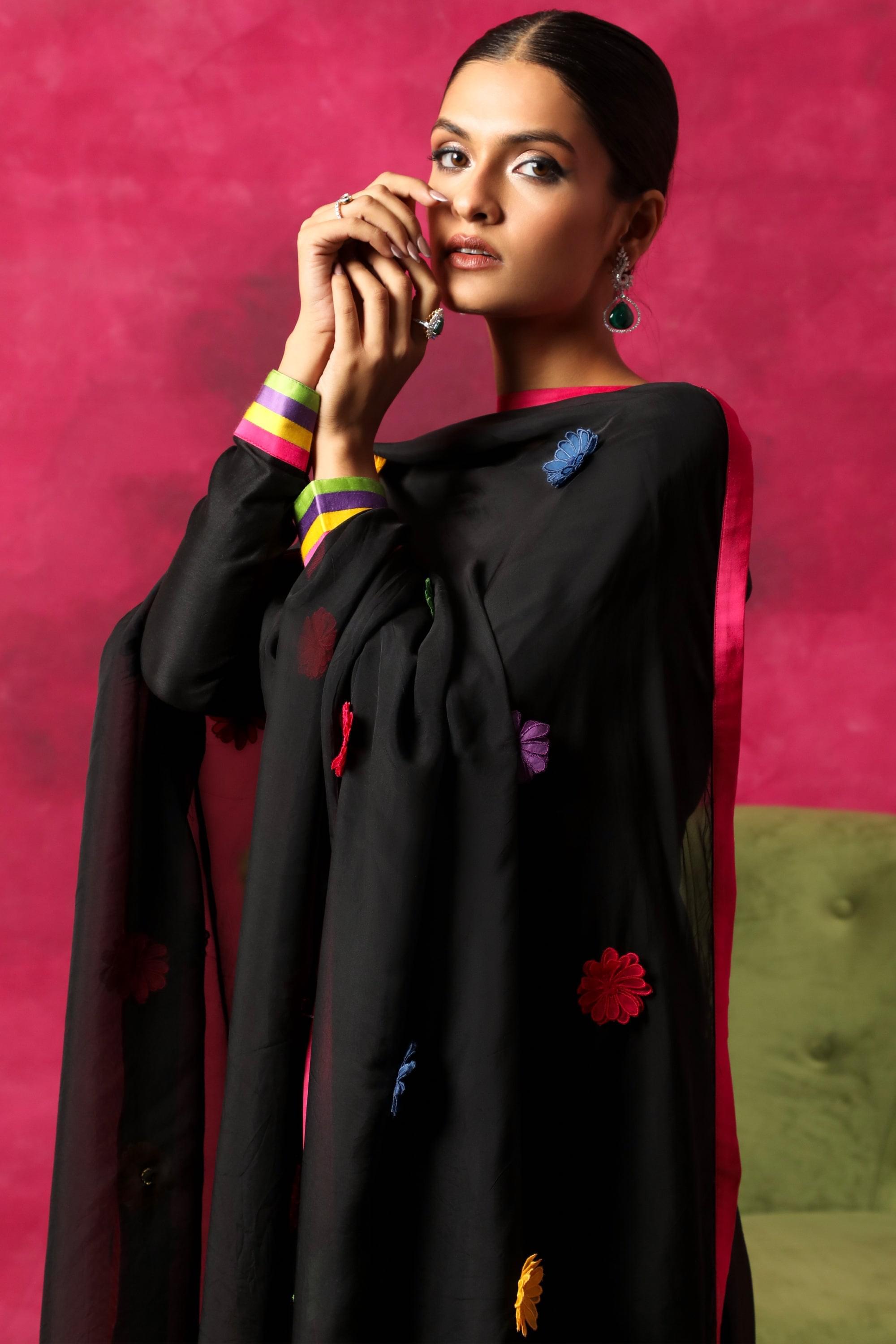 AFREEN BLACK SILK CHANDERI KURTA SET