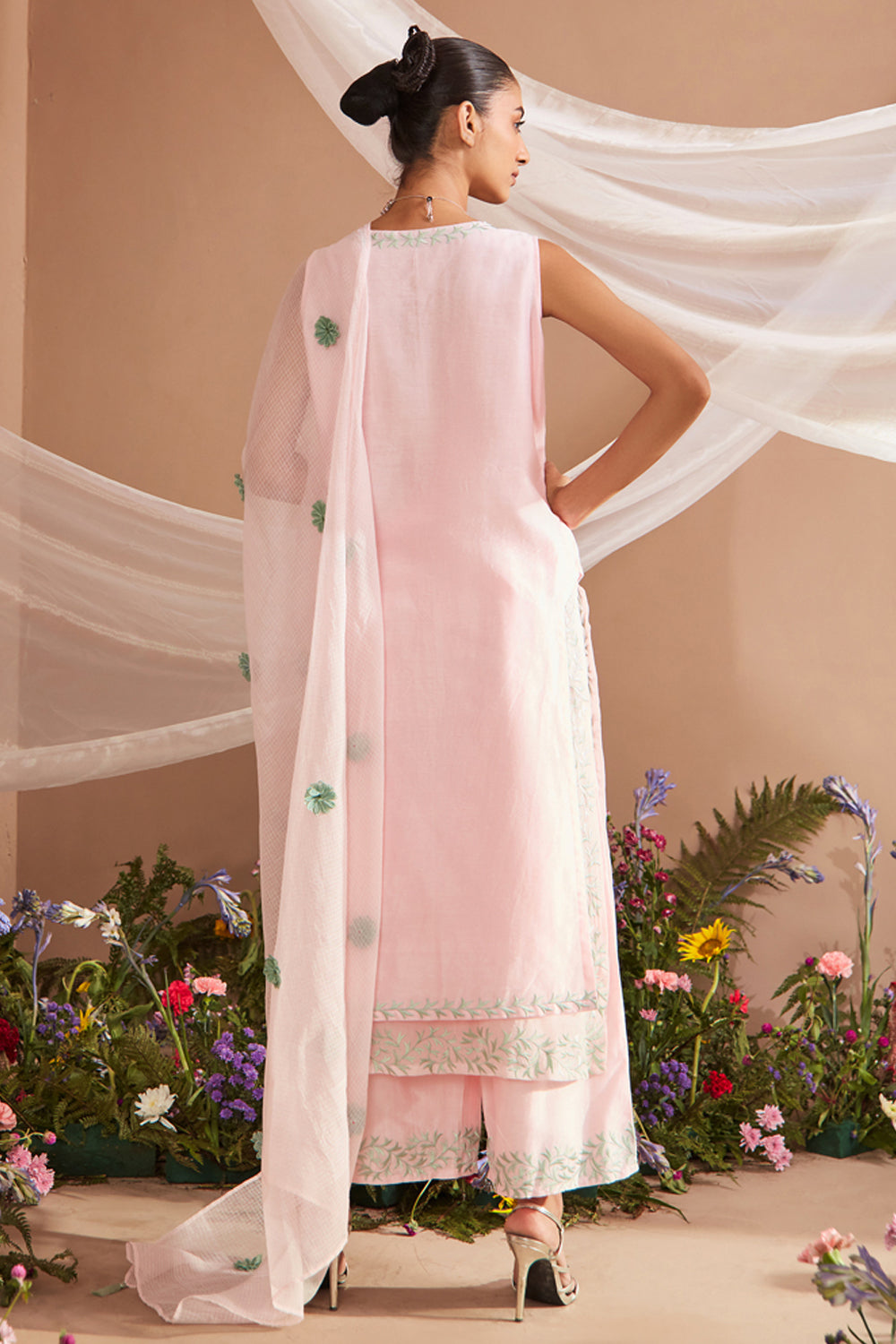 RUH LIGHT PINK SILK CHANDERI KURTA SET