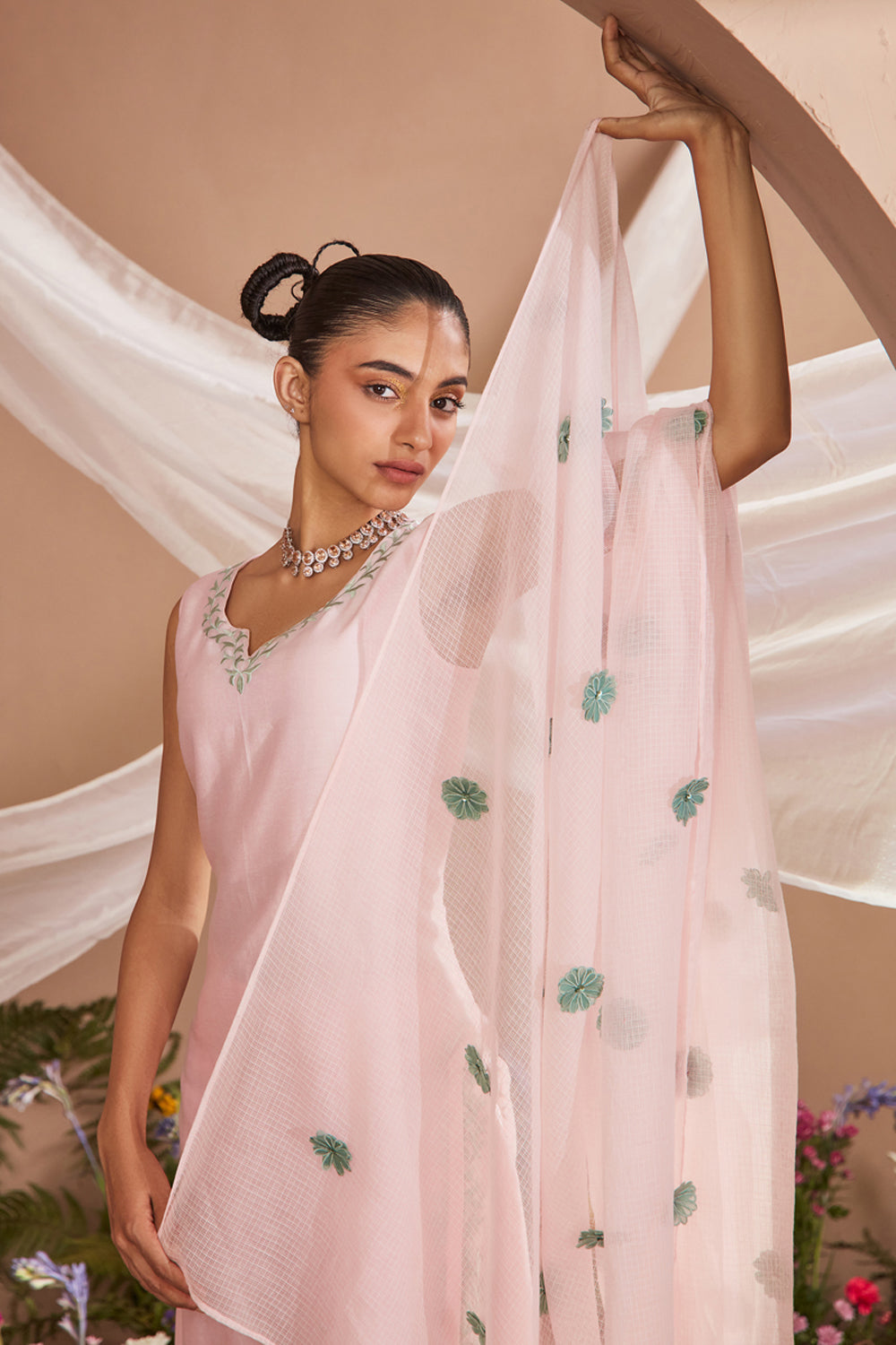 RUH LIGHT PINK SILK CHANDERI KURTA SET