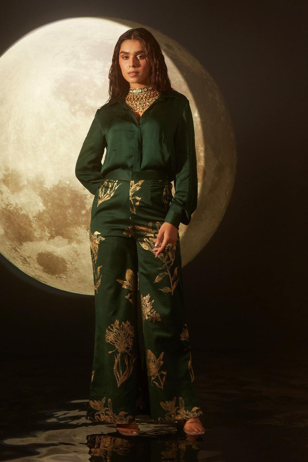 ELAINA EMERALD GREEN FOIL PRINTED COORD SET