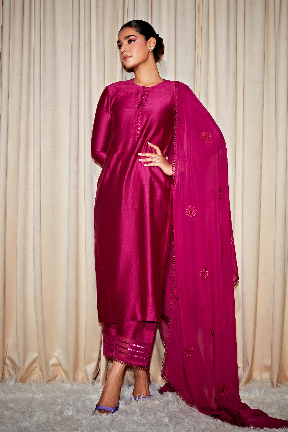 SABA PLUM SILK CHANDERI KURTA SET