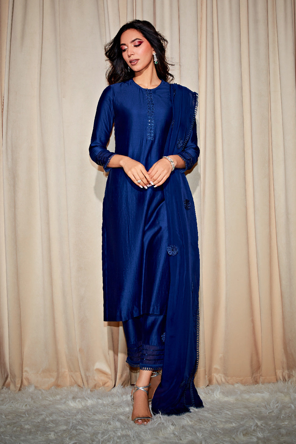 SUHANA BLUE SILK CHANDERI KURTA SET